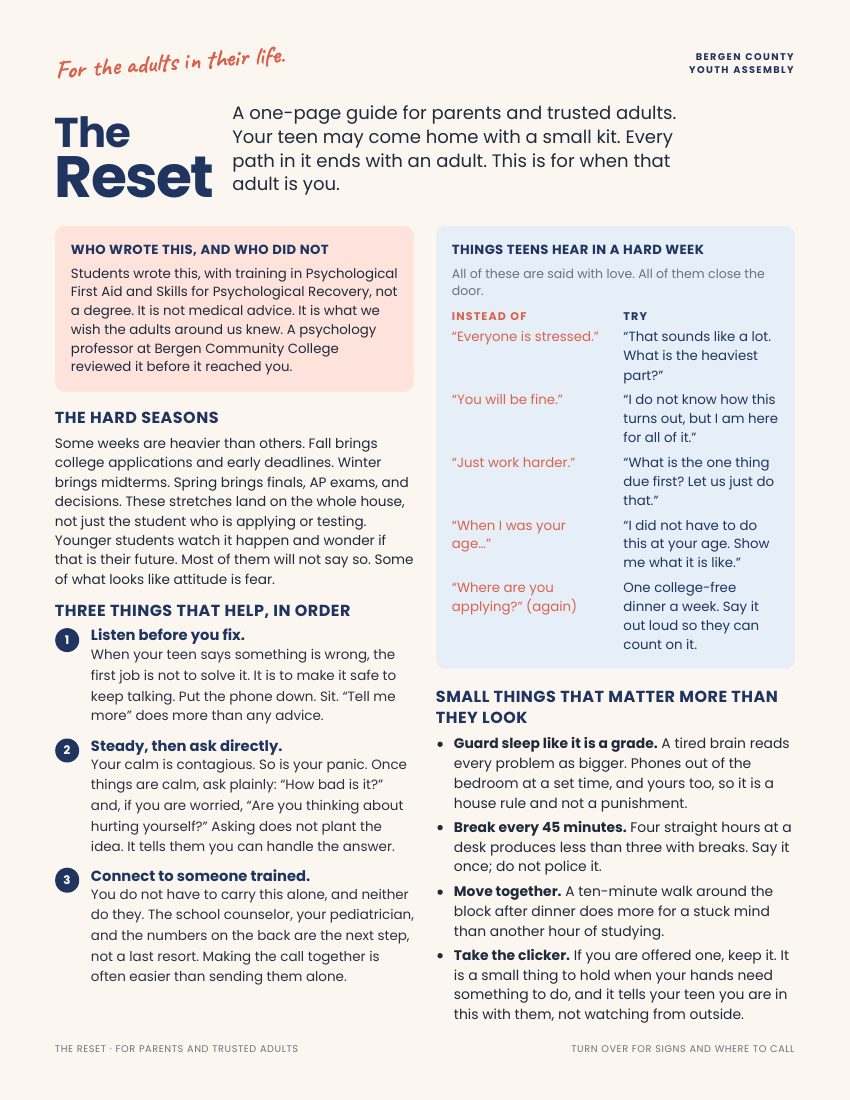 First page of The Reset for parents